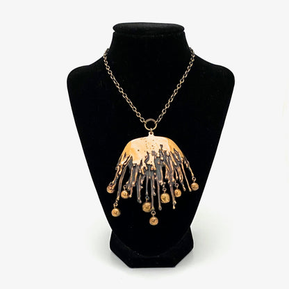 detail Pentti Sarpaneva Finland vintage bronze large kinetic fringe pendant necklace Scandinavian Modernist jewelry design