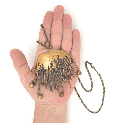 scale Pentti Sarpaneva Finland vintage bronze large kinetic fringe pendant necklace Scandinavian Modernist jewelry design