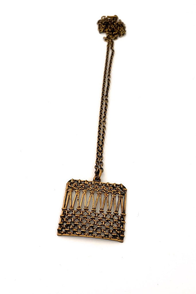 Pentti Sarpaneva Finland vintage bronze woven square necklace Scandinavian Modernist jewelry design
