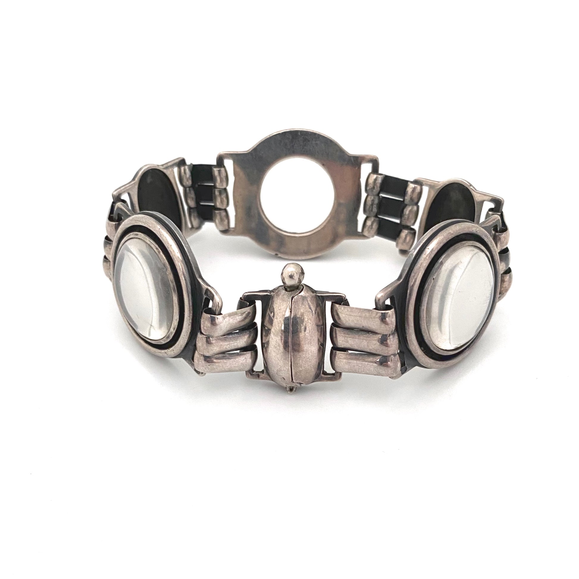 detail Poland vintage silver rock crystal panel link bracelet Modernist jewelry design