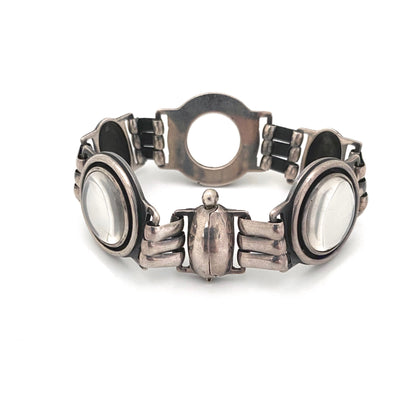 detail Poland vintage silver rock crystal panel link bracelet Modernist jewelry design