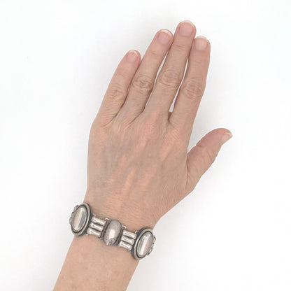 scale Poland vintage silver rock crystal panel link bracelet Modernist jewelry design