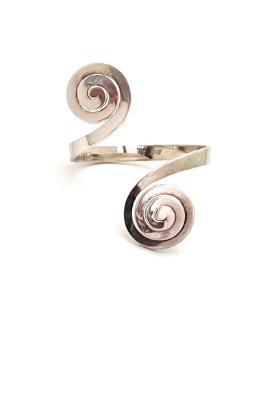 Puig Doria Spain vintage silver dimensional spirals cuff bracelet Modernist jewelry design