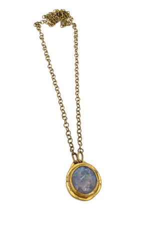 Rafael Alfandary Canada vintage brass pale blue grey glass simple pendant necklace