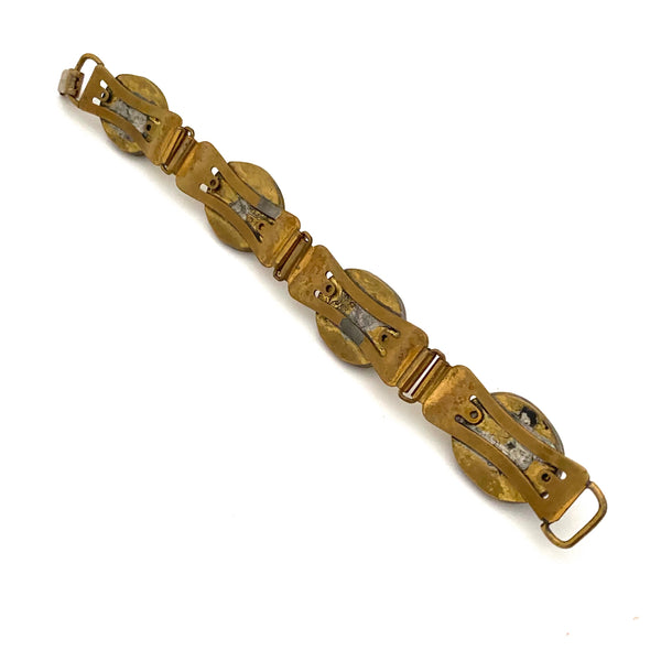 Rafael Canada brass & mirrored purple glass panel link bracelet