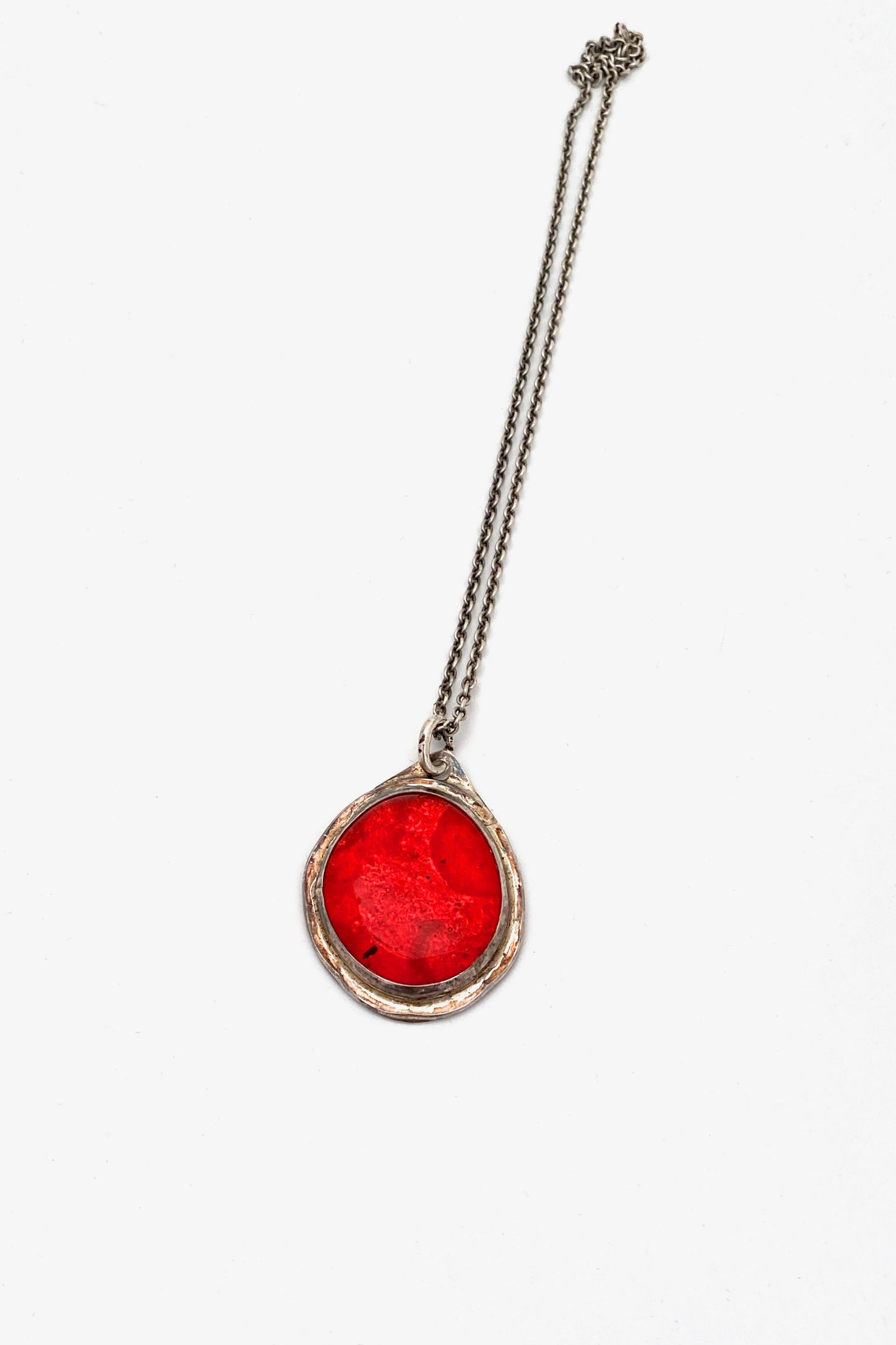Rafael Alfandary Canada vintage sterling silver red glass pendant necklace Canadian Modernist jewelry design
