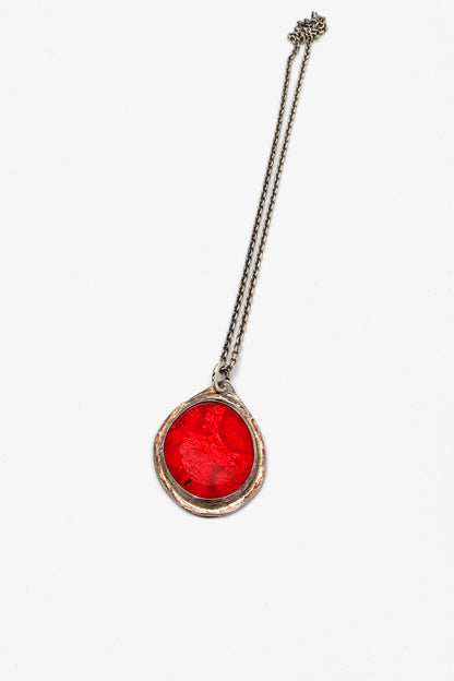 Rafael Alfandary Canada vintage sterling silver red glass pendant necklace Canadian Modernist jewelry design