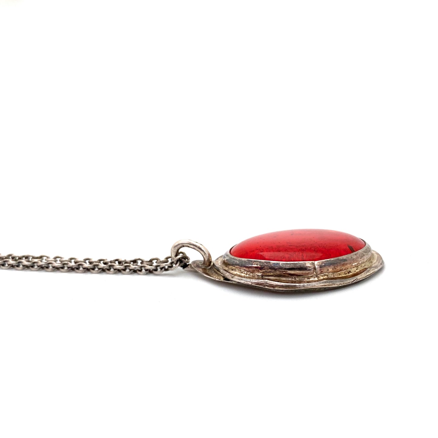 profile Rafael Alfandary Canada vintage sterling silver red glass pendant necklace Canadian Modernist jewelry design