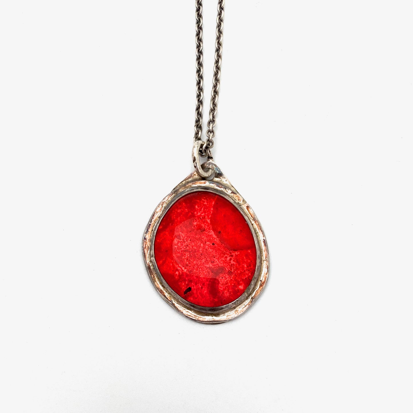 Rafael Canada large sterling silver & clear red pendant necklace