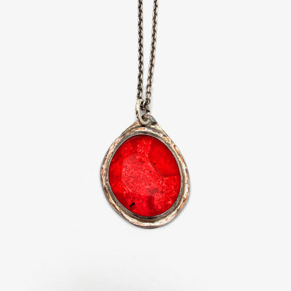 Rafael Canada large sterling silver & clear red pendant necklace