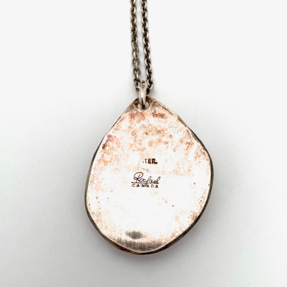 Rafael Canada large sterling silver & clear red pendant necklace