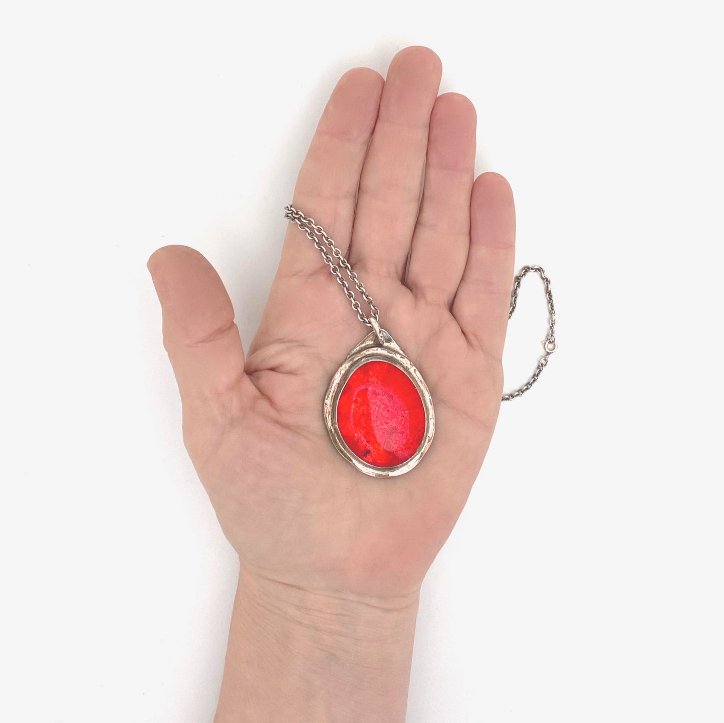 scale Rafael Alfandary Canada vintage sterling silver red glass pendant necklace Canadian Modernist jewelry design