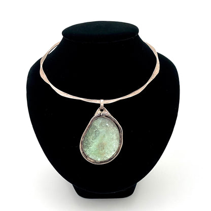 Rafael Alfandary sterling silver large pendant & choker ~ pale aqua