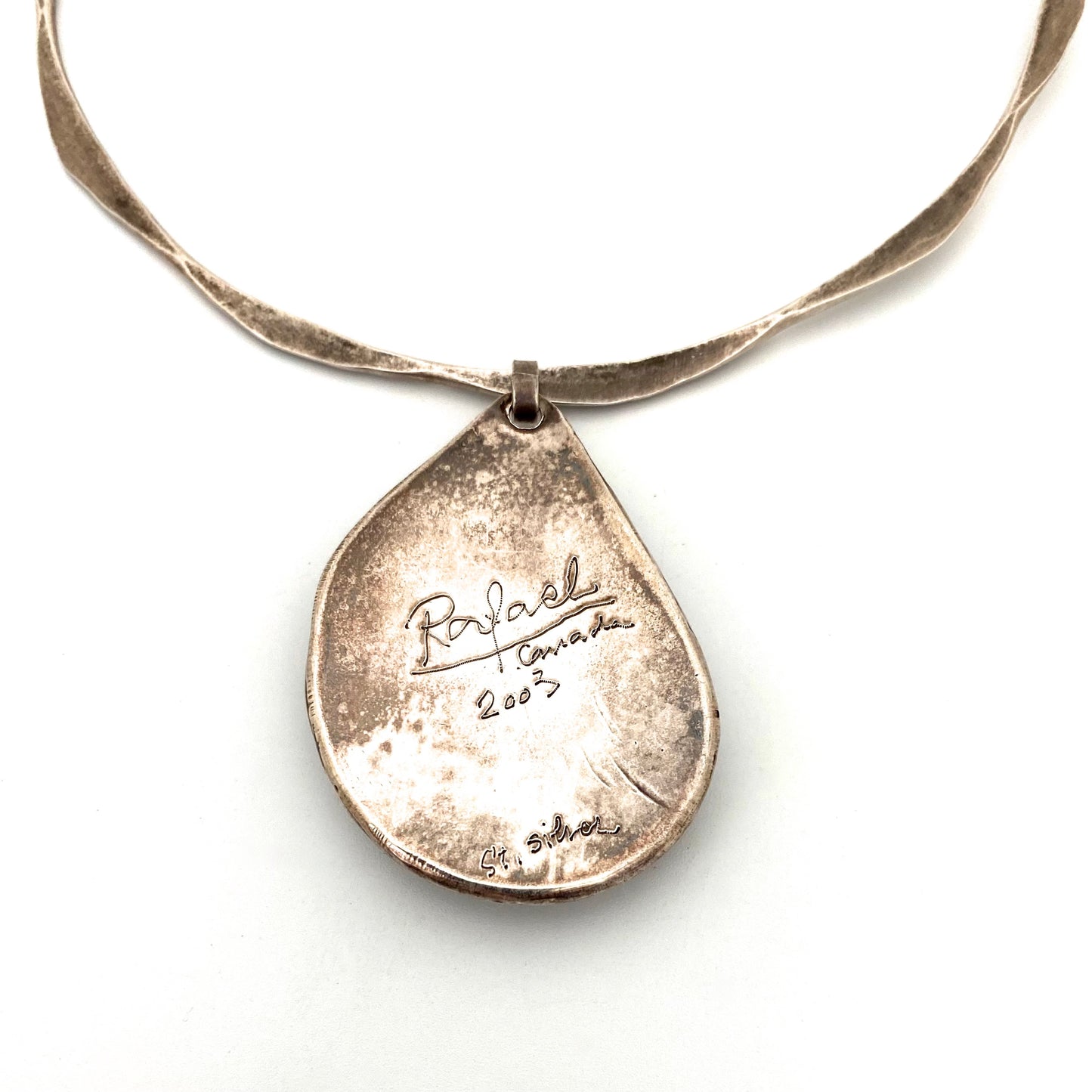 Rafael Alfandary sterling silver large pendant & choker ~ pale aqua