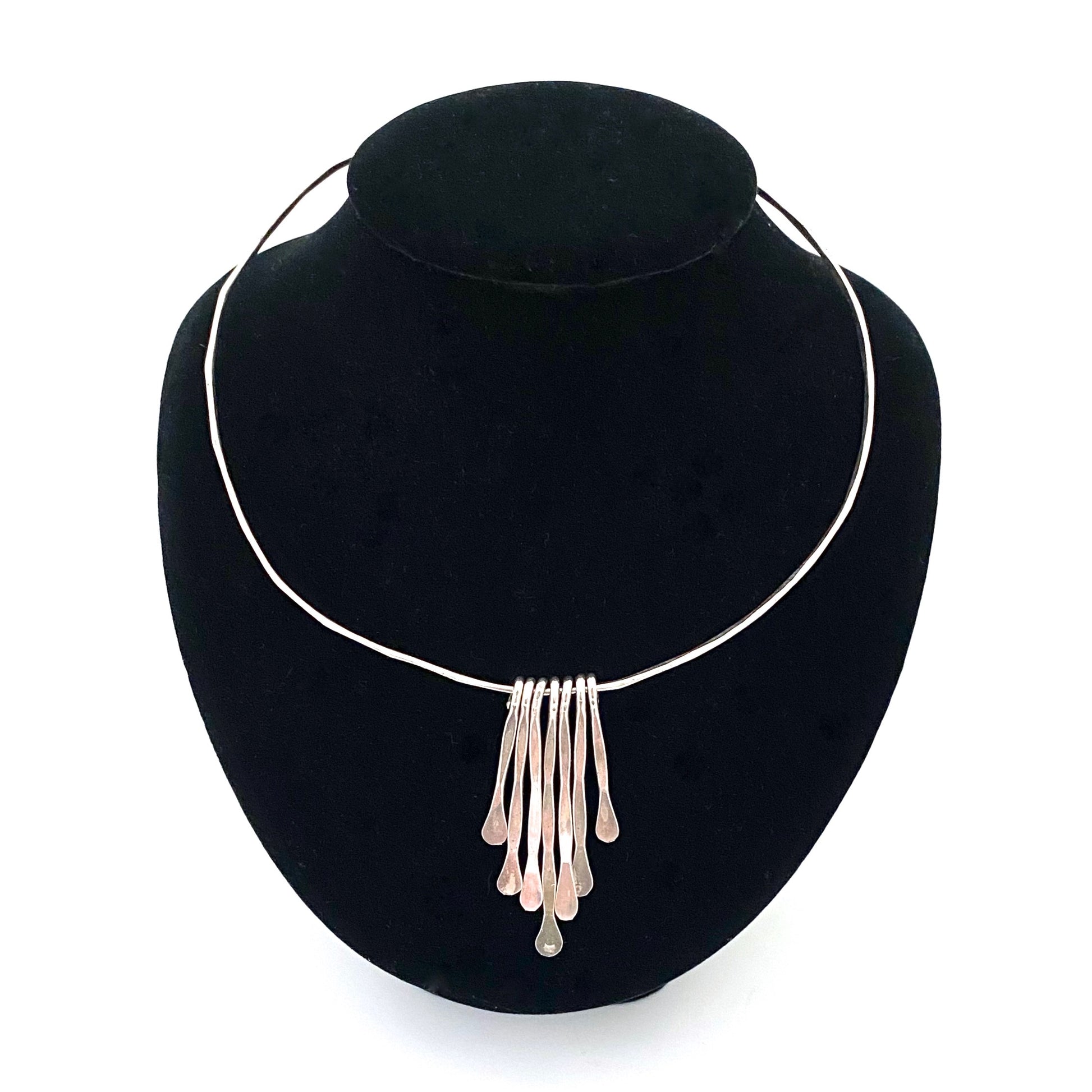 detail Rafael Alfandary Canada vintage sterling silver fringe choker necklace Canadian Modernist jewelry design