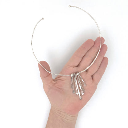scale Rafael Alfandary Canada vintage sterling silver fringe choker necklace Canadian Modernist jewelry design