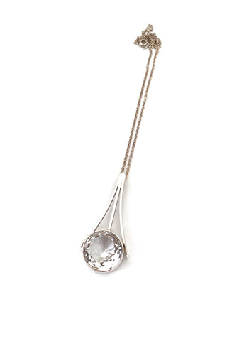 Randers Sølvvarefabrik Denmark vintage silver rock crystal large pendant necklace Scandinavian Modernist jewelry design