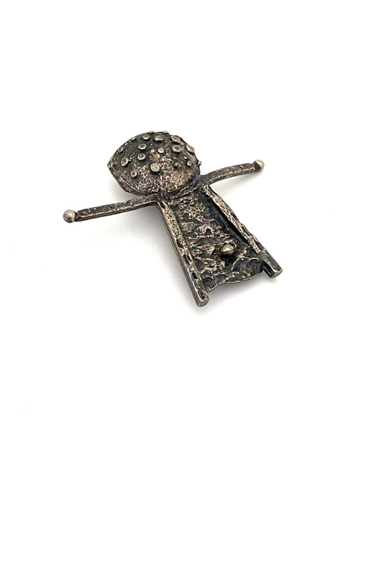 Robert Larin Canada vintage brutalist pewter abstract person brooch Canadian Modernist jewelry design