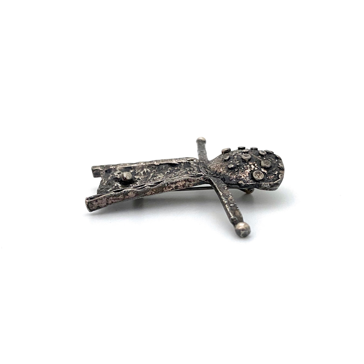profile Robert Larin Canada vintage brutalist pewter abstract person brooch Canadian Modernist jewelry design