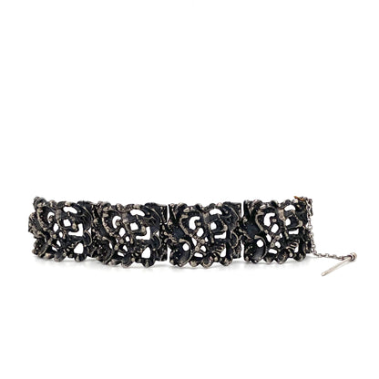 detail Robert Larin Canada vintage brutalist pewter chunky link bracelet Canadian Modernist jewelry design