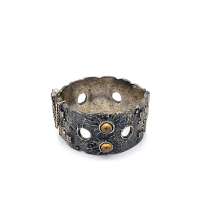 Robert Larin brutalist pewter hinged bracelet with brass spheres