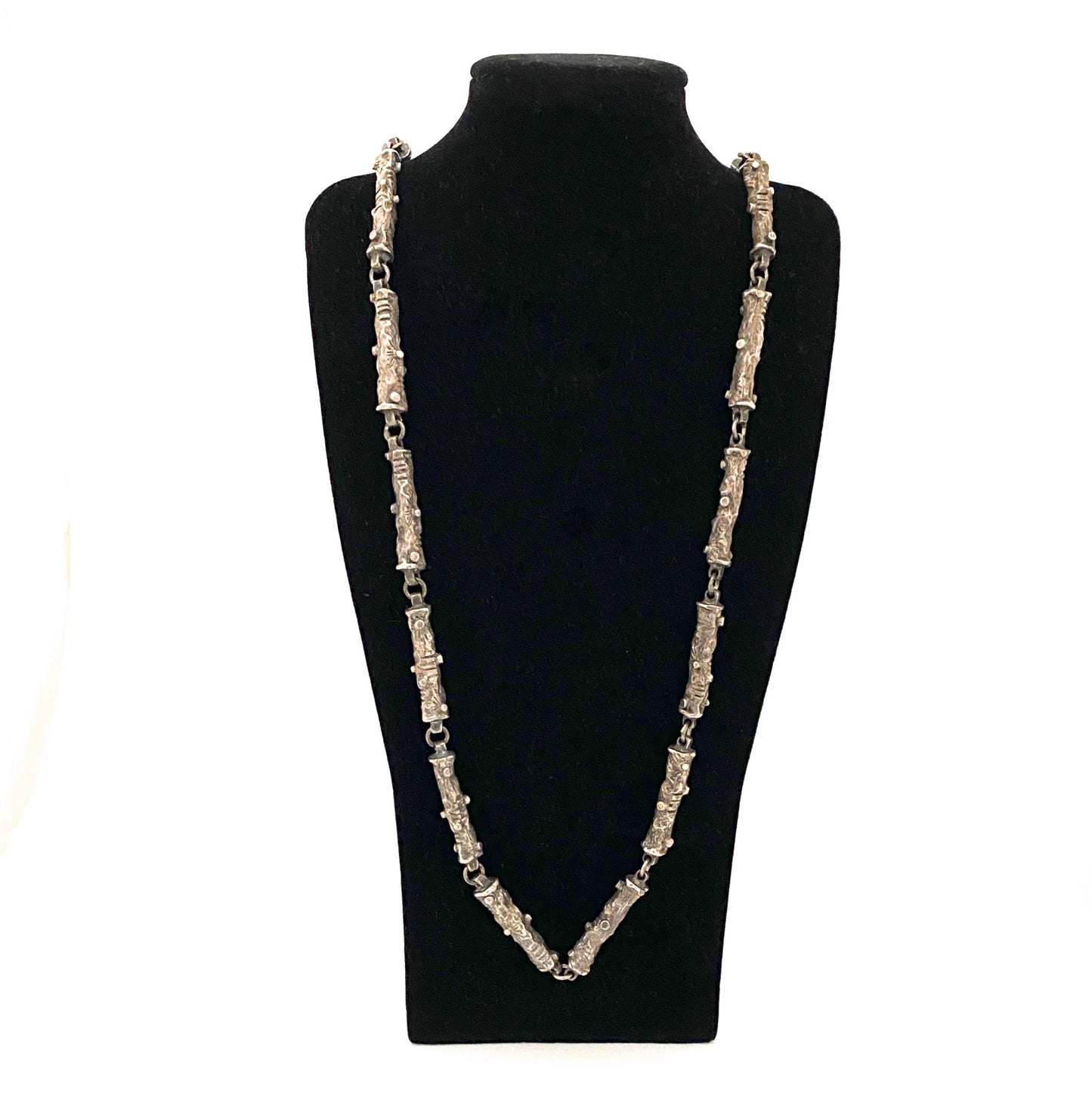 Robert Larin brutalist pewter long link chain necklace