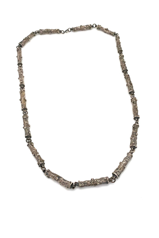 Robert Larin Canada vintage brutalist pewter long link chain necklace Canadian Modernist jewelry design