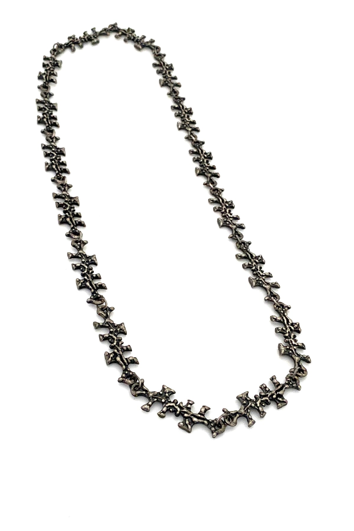 Robert Larin Canada vintage brutalist pewter long link chain necklace Canadian Modernist jewelry design
