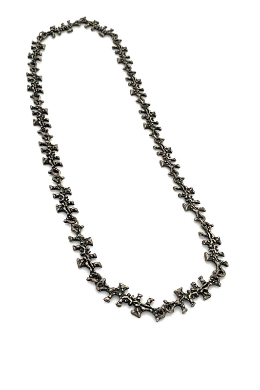 Robert Larin Canada vintage brutalist pewter long link chain necklace Canadian Modernist jewelry design
