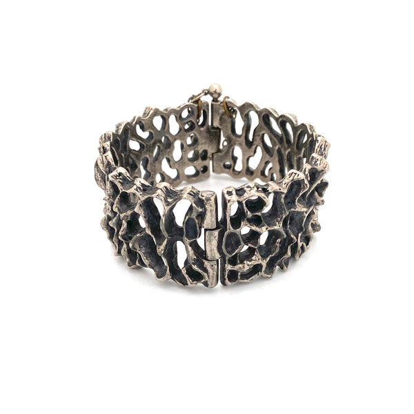 Robert Larin brutalist pewter hinged openwork bracelet
