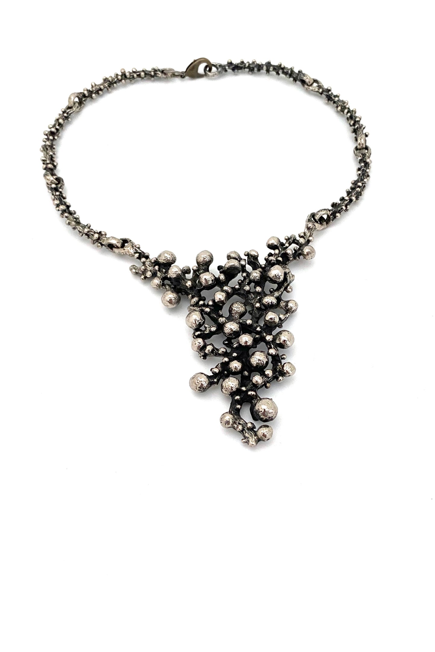 Robert Larin Canada vintage brutalist pewter openwork large bib necklace Canadian Modernist jewelry design