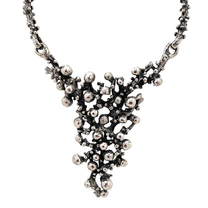 detail Robert Larin Canada vintage brutalist pewter openwork large bib necklace Canadian Modernist jewelry design