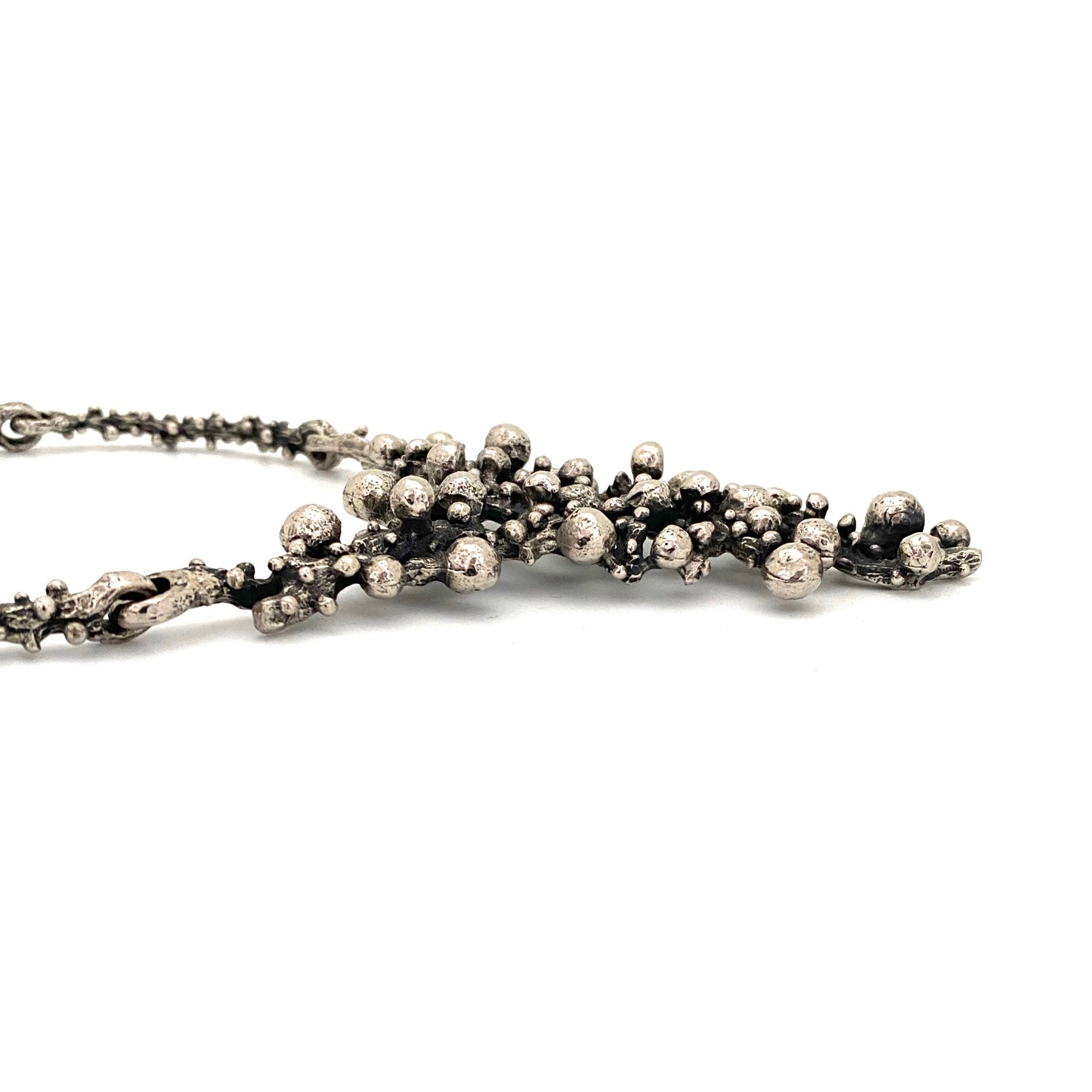 profile Robert Larin Canada vintage brutalist pewter openwork large bib necklace Canadian Modernist jewelry design