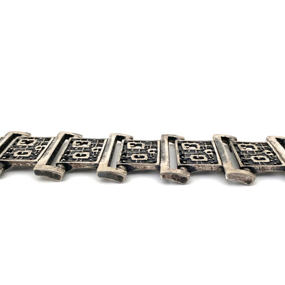 profile Robert Larin Canada vintage brutalist pewter wide panel link bracelet Canadian Modernist jewelry design