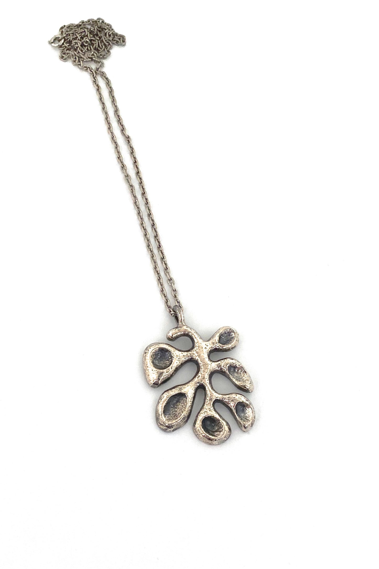 Robert Larin Canada vintage brutalist pewter pendant necklace Canadian Modernist jewelry design