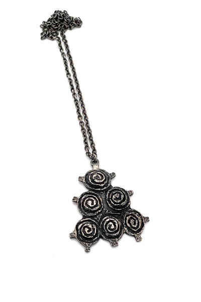 Robert Larin Canada vintage brutalist pewter spirals pendant necklace