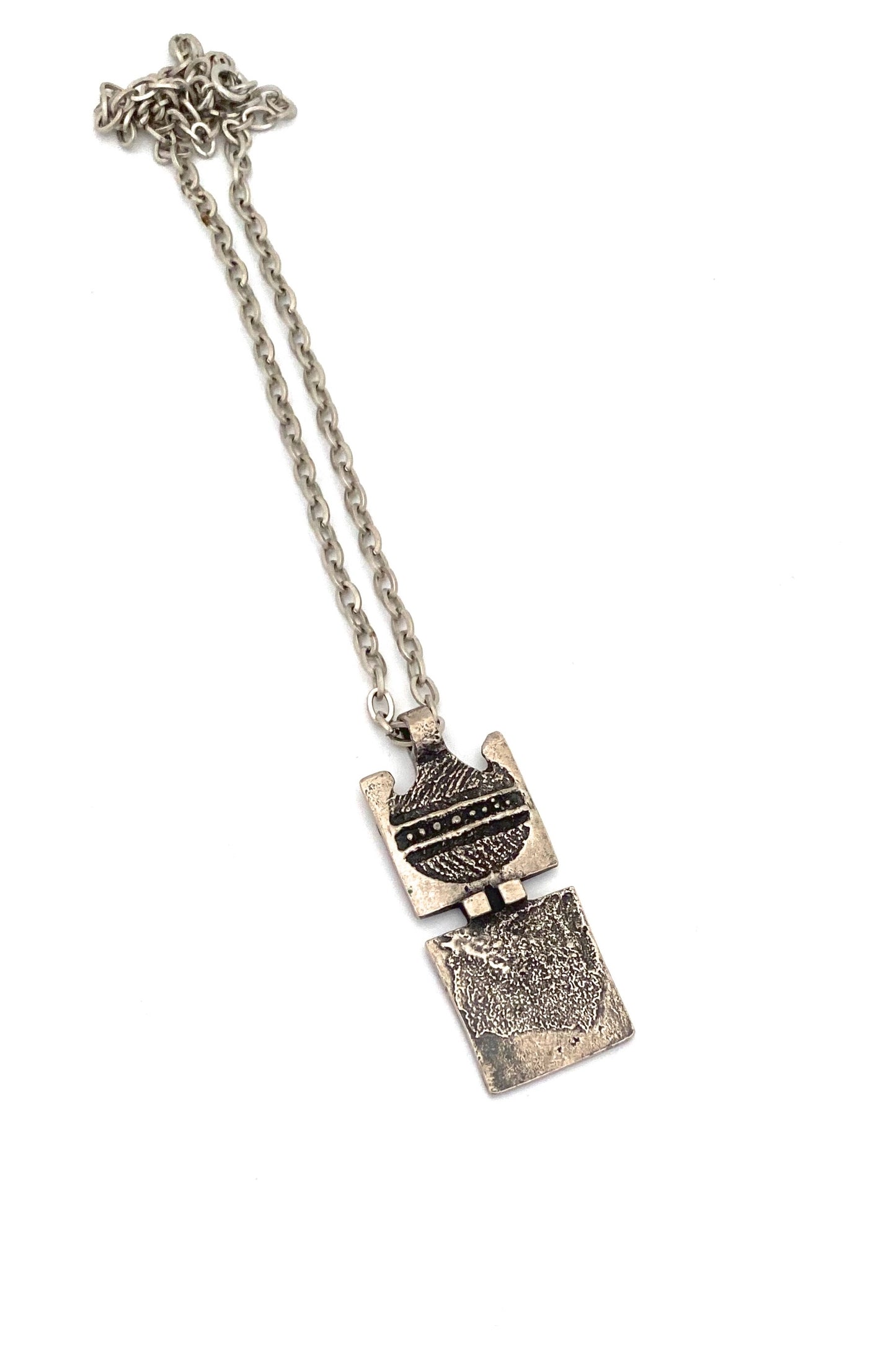 Robert Larin Canada vintage brutalist pewter textured pendant necklace Canadian Modernist jewelry design