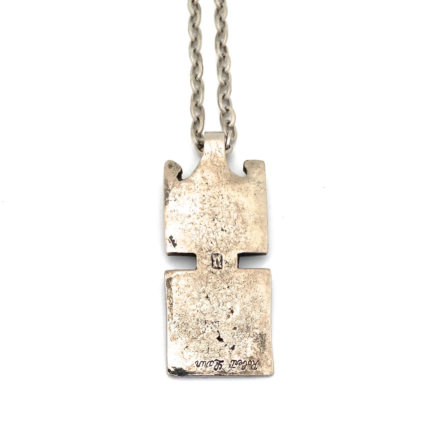 Robert Larin brutalist pewter textured pendant necklace