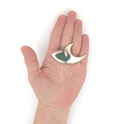 scale Sigi Pineda Taxco Mexico vintage silver aventurine chunky brooch Modernist jewelry design