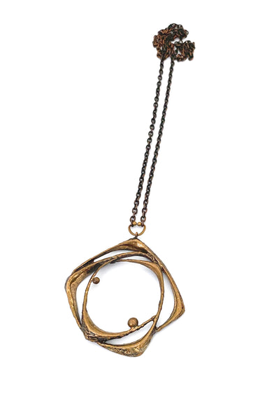 Sten and Laine Finland vintage bronze large pendant necklace Scandinavian Modernist jewelry design