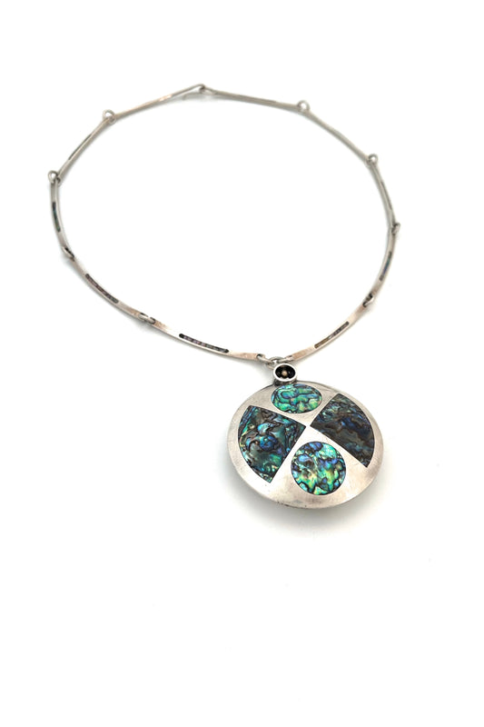 large double sided silver & abalone pendant necklace ~ Taxco