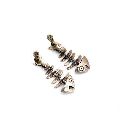 Taxco kinetic silver fish skeleton earrings