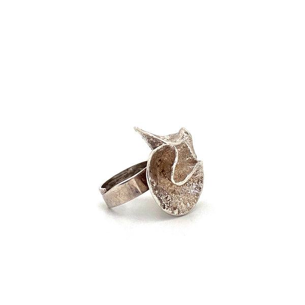 profile Mema Sweden vintage silver extra large Water Lily ring Theresia Hvorslev 1975 Scandinavian Modernist jewelry design