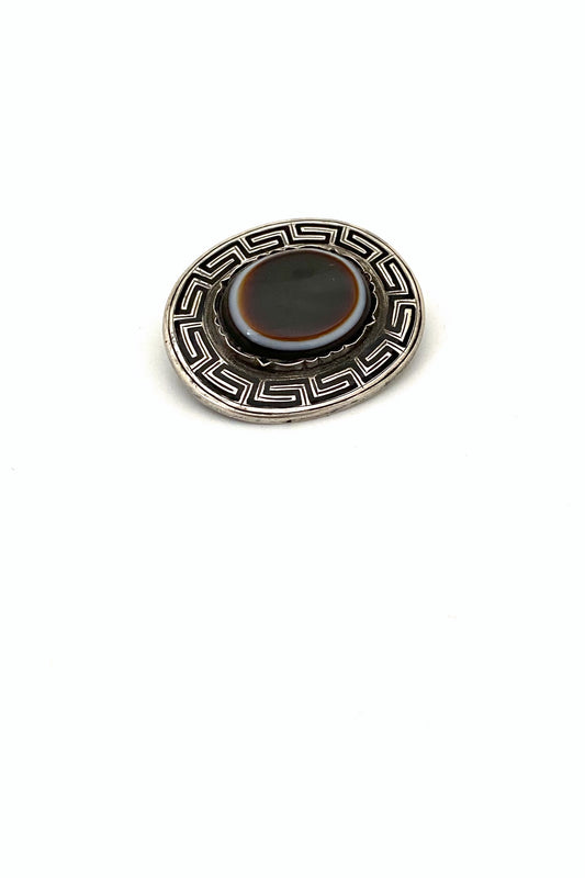 silver, enamel & bulls eye agate brooch ~ Victorian