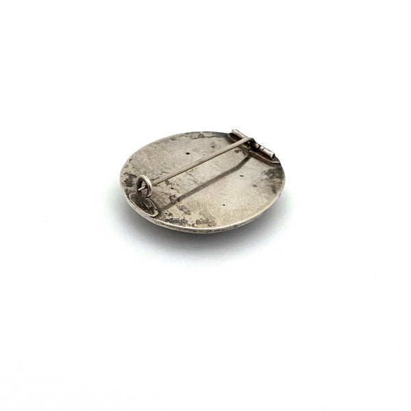 silver, enamel & bulls eye agate brooch ~ Victorian