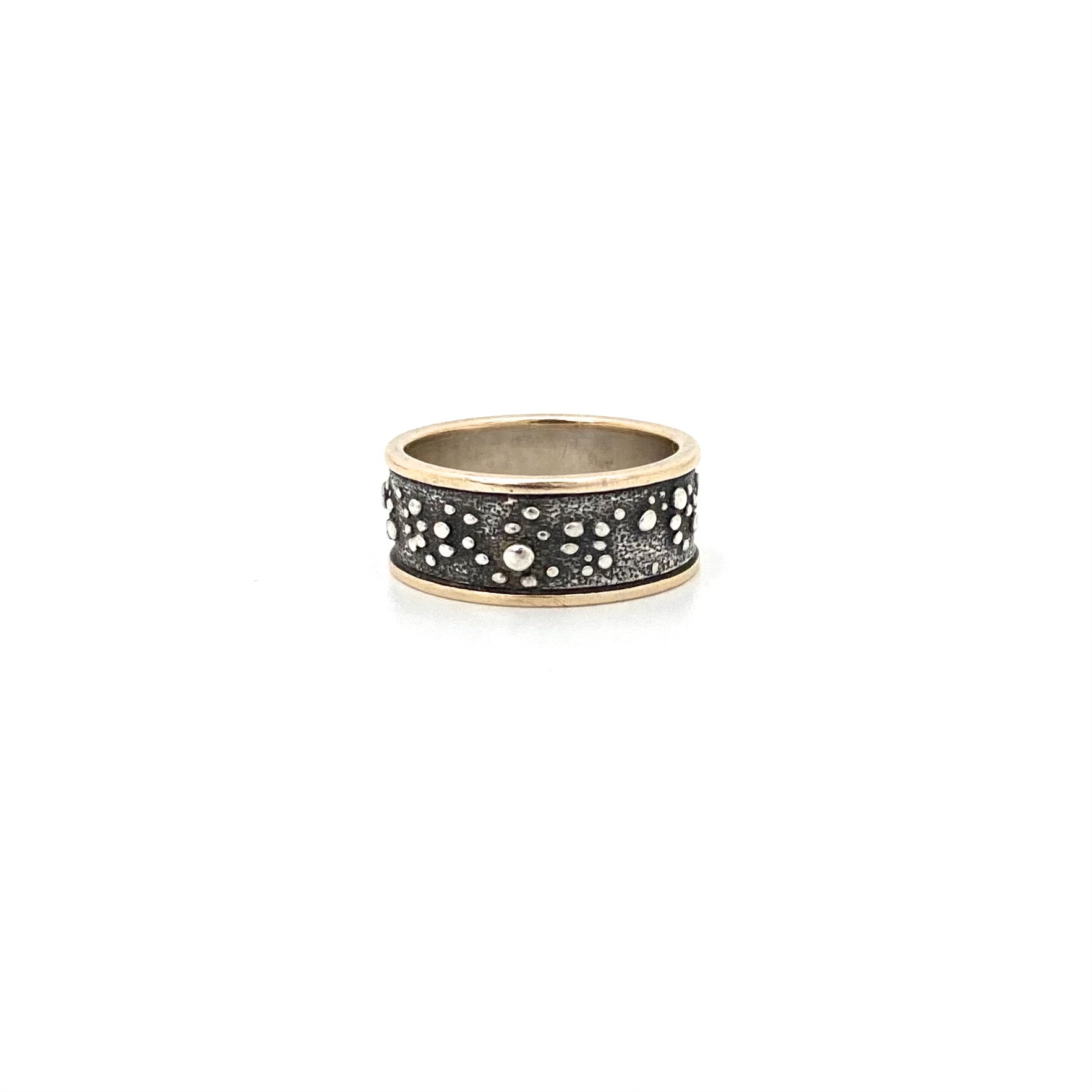 profile Walter Shluep Canada vintage silver 14k gold textured band ring Canadian Modernist jewelry design
