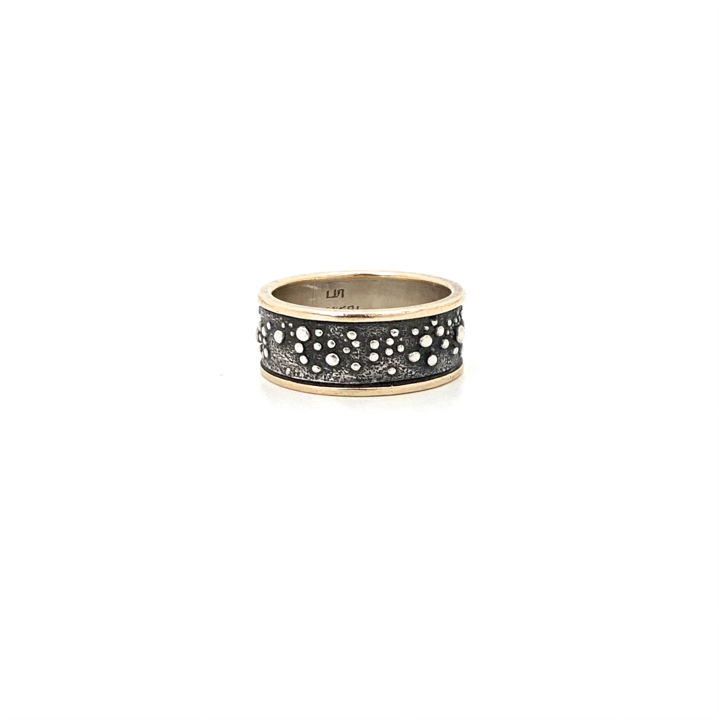 Walter Schluep textured silver & 14k gold ring ~ size 9 1/2