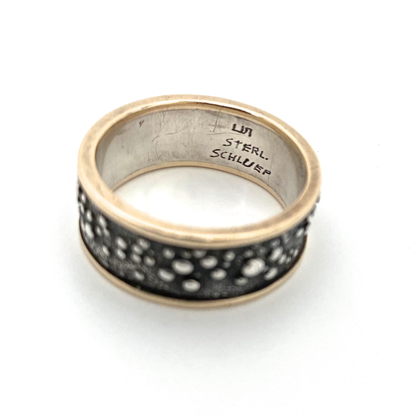 Walter Schluep textured silver & 14k gold ring ~ size 9 1/2