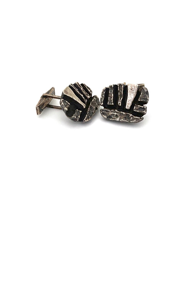 Walter Schluep Canada vintage silver brutalist cufflinks Canadian Modernist jewelry design