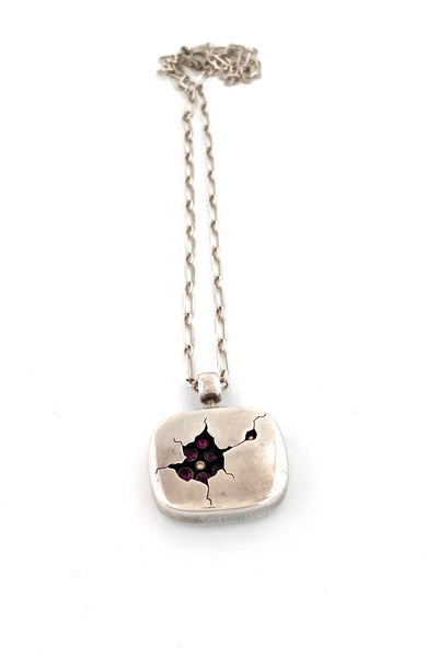 Walter Schluep Canada vintage silver diamond pink topaz pendant necklace Modernist art jewelry design